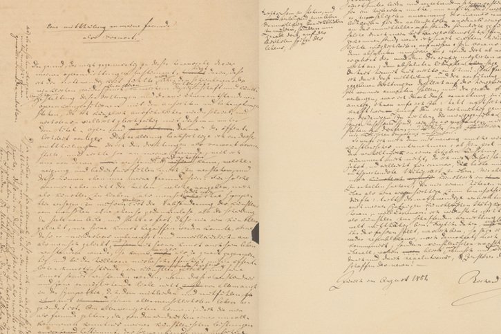 Le manuscrit "Eine Mitteilung an meine Freunde" a été rédigé par Richard Wagner en 1851 à Zurich. © Zentralbibliothek Zurich.